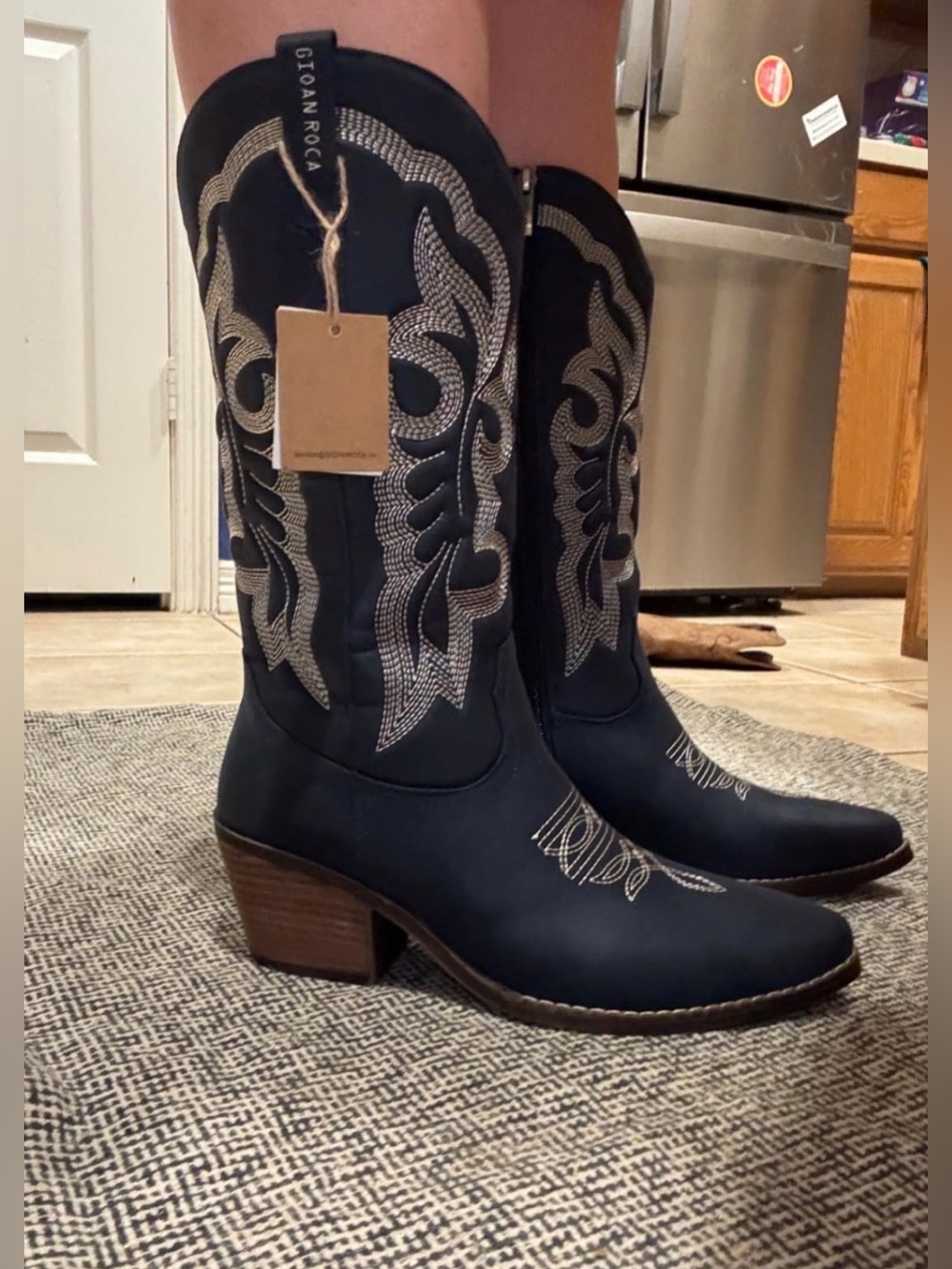 Gioanroca Embroidered Cowboy For Fashion Retro Western Pointed Toe Chunky Heel